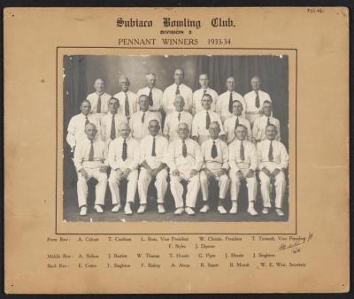 PHOTOGRAPH: SUBIACO BOWLING CLUB - PENNANT WINNERS 1933-34