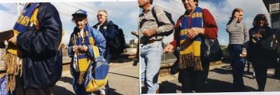 PHOTOGRAPH (COMPOSITE): WEST COAST EAGLES FANS AT SUBIACO RAILWAY STATION, MICHELLE TAYLOR, 1997