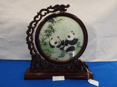 Double sided embroidery of pandas side 1