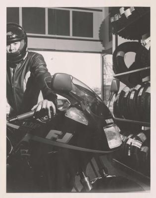 PHOTOGRAPH: MOTORCYCLE STORE INTERIOR, BICENTENNIAL COLLECTION, EDITH COWAN STUDENTS