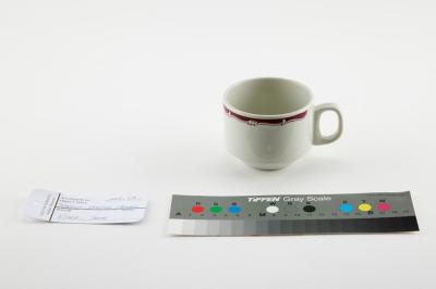 CUP: BRISTILE, MAROON RIM CUP AND SAUCER