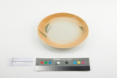 PLATE: WEMBLEY WARE, TAN WITH FERN PATTERN