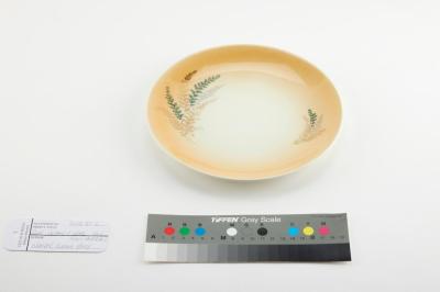 PLATE: WEMBLEY WARE, TAN WITH FERN PATTERN