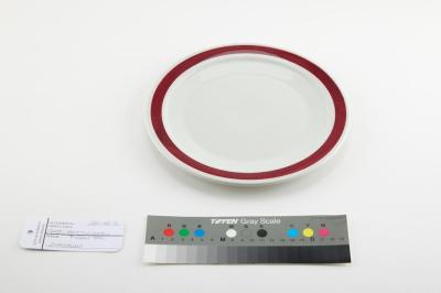 PLATE: BRISTILE, WHITE WITH MAROON RIM