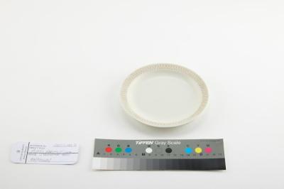 PLATE: BRISTILE, WHITE WITH DECORATIVE RIM