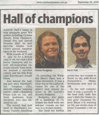 HALL OF CHAMPIONS - NEWSPAPER ARTICLE