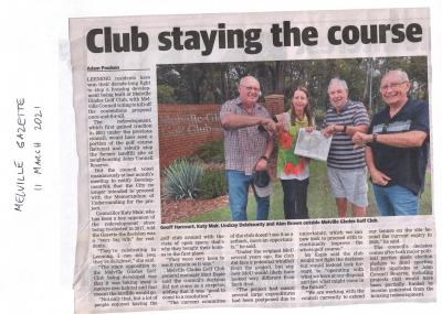 CLUB STAYING THE COURSE - NEWSPAPER ARTICLE