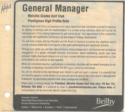 GENERAL MANAGER ADVERTISEMENT 2008 - NEWSPAPER ARTICLE