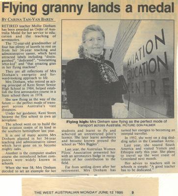 FLYING GRANNY LANDS A MEDAL - NEWSPAPER ARTICLE