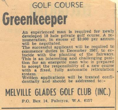 GREENKEEPER ADVERTISEMENT 1967 - NEWSPAPER ARTICLE