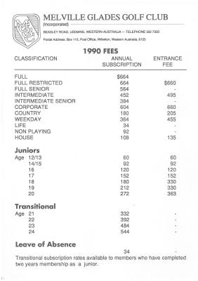 MELVILLE GLADES GOLF CLUB FEES 1990