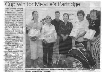 CUP WIN FOR MELVILLE'S PARTRIDGE - NEWSPAPER ARTICLE