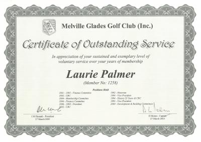 CERTIFICATE OF OUTSTANDING SERVICE - LAURIE PALMER