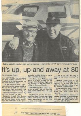 IT'S UP, UP AND AWAY AT 80 - NEWSPAPER ARTICLE