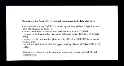 FLYER - DONATIONS TO PERTH HILLS FIRE APPEAL