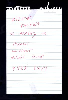 HANDWRITTEN NOTE TO EILENE PARKER FROM HELEN HUMP