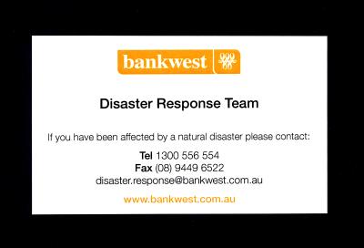 BUSINESS CARD - BANKWEST DISASTER RESPONSE TEAM