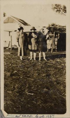 PHOTOGRAPH (DIGITAL COPY): '15 MILE OUT CAMP' CUE, THREE WOMEN, WHITE FAMILY, 1927