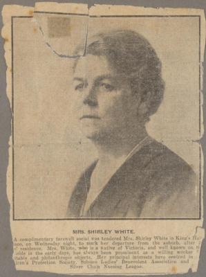 NEWSPAPER CLIPPING (DIGITAL COPY): 'MRS SHIRLEY WHITE', WHITE FAMILY