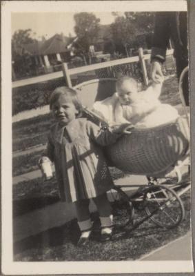 PHOTOGRAPH (DIGITAL COPY): TWO CHILDREN AND PRAM, WHITE FAMILY