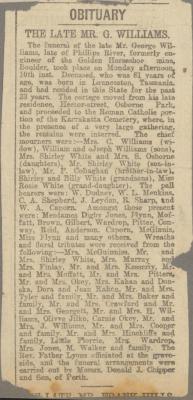 NEWSPAPER CLIPPING (DIGITAL COPY): OBITUARY, G. WILLIAMS, WHITE FAMILY