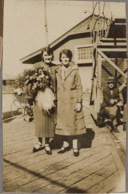 PHOTOGRAPH (DIGITAL COPY): TWO WOMEN ON A BOARDWALK, WHITE FAMILY