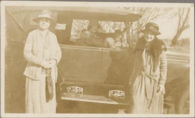 PHOTOGRAPH (DIGITAL COPY): TWO WOMAN IN FRONT OF CAR, WHITE FAMILY