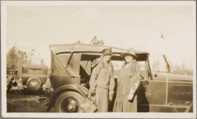 PHOTOGRAPH (DIGITAL COPY): TWO WOMEN IN FRONT OF A CAR, WHITE FAMILY