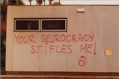 PHOTOGRAPH: 'GRAFFITI ON COUNCIL OFFICES', 1985