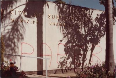 PHOTOGRAPH: 'GRAFFITI ON COUNCIL OFFICES', 1984