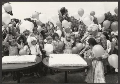 PHOTOGRAPH (DIGITAL): CAKE CUTTING, JOLIMONT PRIMARY , SEVENTY FIVE YEAR CELEBRATION,1980, FROM JOLIMONT HISTORICAL IMAGES ALBUM 3, DON GIMM