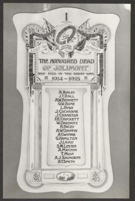 PHOTOGRAPH (DIGITAL): WORLD WAR I MEMORIAL PLAQUE, FROM JOLIMONT HISTORICAL IMAGES ALBUM 3, DON GIMM