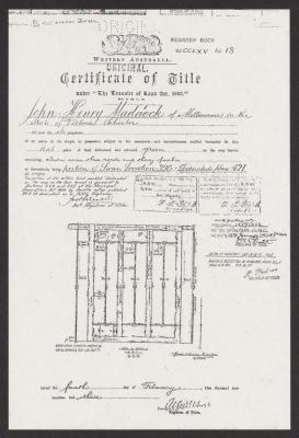 DOCUMENT (DIGITAL): CERTIFICATE OF TITLE, JOHN HENRY MADDOCK, FROM JOLIMONT HISTORICAL IMAGES ALBUM 3, DON GIMM