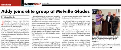 ADDY JOINS ELITE GROUP AT MELVILLE GLADES - INSIDE GOLF