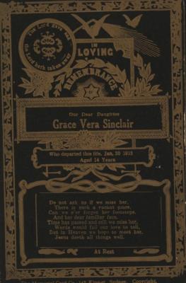 MEMORIAL CARD GRACE VERA SINCLAIR