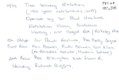 PHOTOGRAPH: TREE SOCIETY EXHIBITION 1979 SIR PAUL HASLUCK OPENING SPEECH