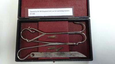 BOX OF POULTRY CASTRATING INSTRUMENTS