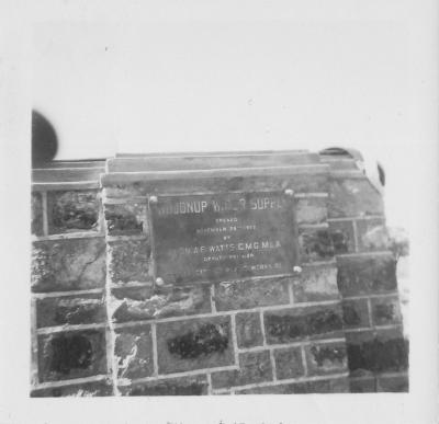 OPENING OF KOJONUP WATER SUPPLY BY HON A.F. WATTS C.M.G. M.L.A. NOV 29TH 1952