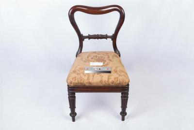 CHAIR: MAHOGANY WOOD WITH FLORAL CUSHION C.1845