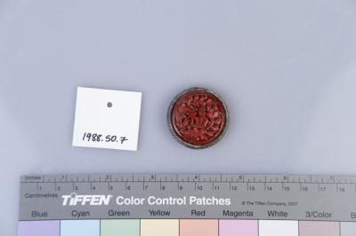 BROOCH: RED ORIENTAL FLORAL DESIGN