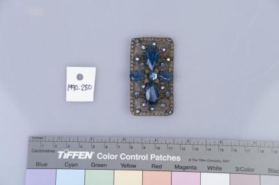 BROOCH: BLUE RHINESTONE FILAGREE