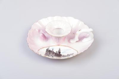 CANDLE HOLDER: PINK PORCELAIN FEATURING 'MUNICPAL SQUARE LEICESTER'