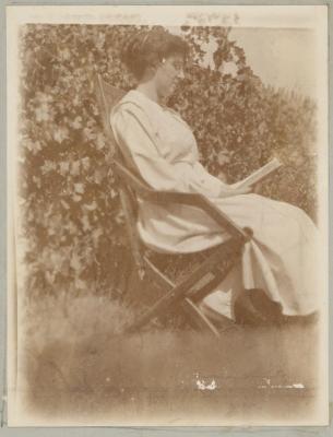 PHOTOGRAPH (DIGITAL COPY): WOMAN IN DECK CHAIR, ABRAHAMS FAMILY