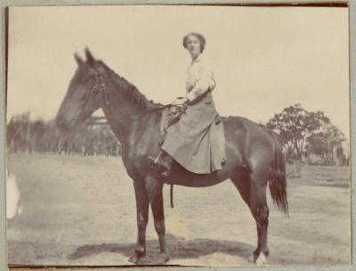 PHOTOGRAPH (DIGITAL COPY): WOMAN ON HORSE, ABRAHAMS FAMILY