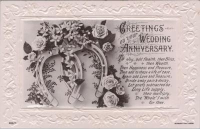 POSTCARD: 'GREETINGS ON YOUR WEDDING ANNIVERSARY', JIM AND LILLIAN DENNIS ANNIVERSARY COLLECTION