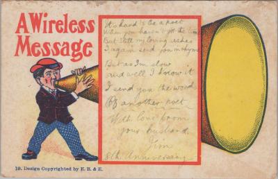 POSTCARD: 'WIRELESS MESSAGE', JIM AND LILLIAN DENNIS ANNIVERSARY COLLECTION