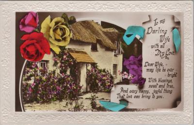 POSTCARD: 'TO MY DARLING WIFE WITH ALL MY LOVE', JIM AND LILLIAN DENNIS ANNIVERSARY COLLECTION