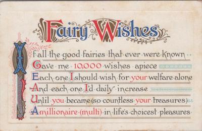 POSTCARD: 'FAIRY WISHES', JIM AND LILLIAN DENNIS ANNIVERSARY COLLECTION