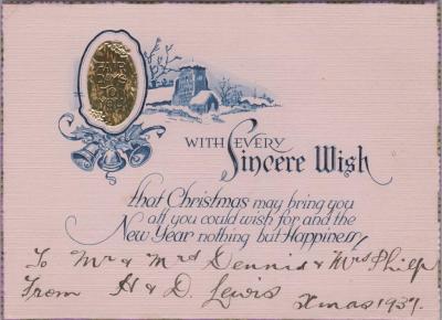 POSTCARD: 'WITH EVERY SINCERE WISH', JIM AND LILLIAN DENNIS CHRISTMAS COLLECTION