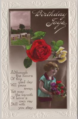 POSTCARD: 'BIRTHDAY JOYS', JIM AND LILLIAN DENNIS COLLECTION